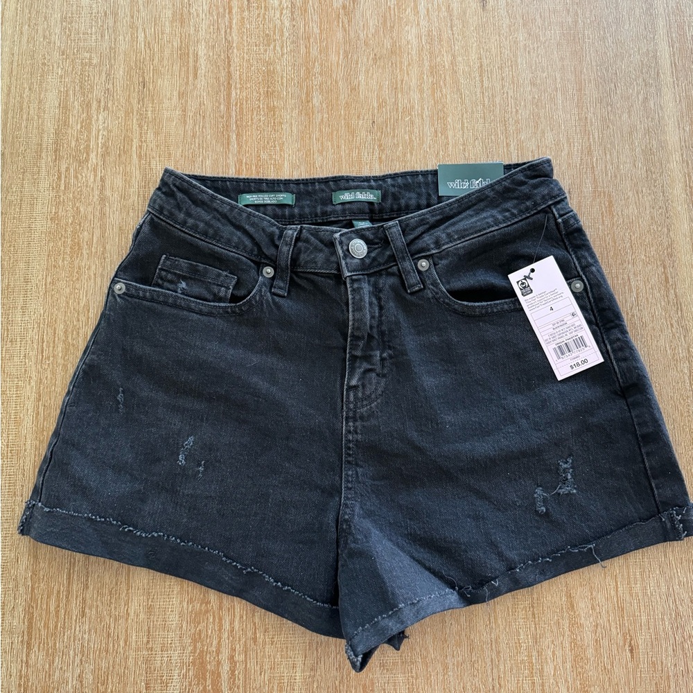 Women's High-Rise Rolled Cuff Jean Shorts - Wild Fable Black 4 - Picture 1 of 5